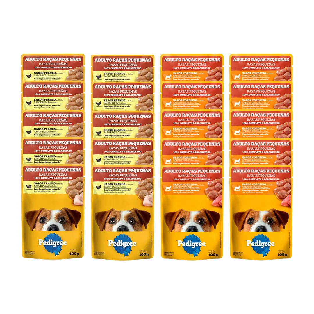 Pack 20x Sachês Pedigree para Cães Adultos de Raças Pequenas Mix de Sabores 100g