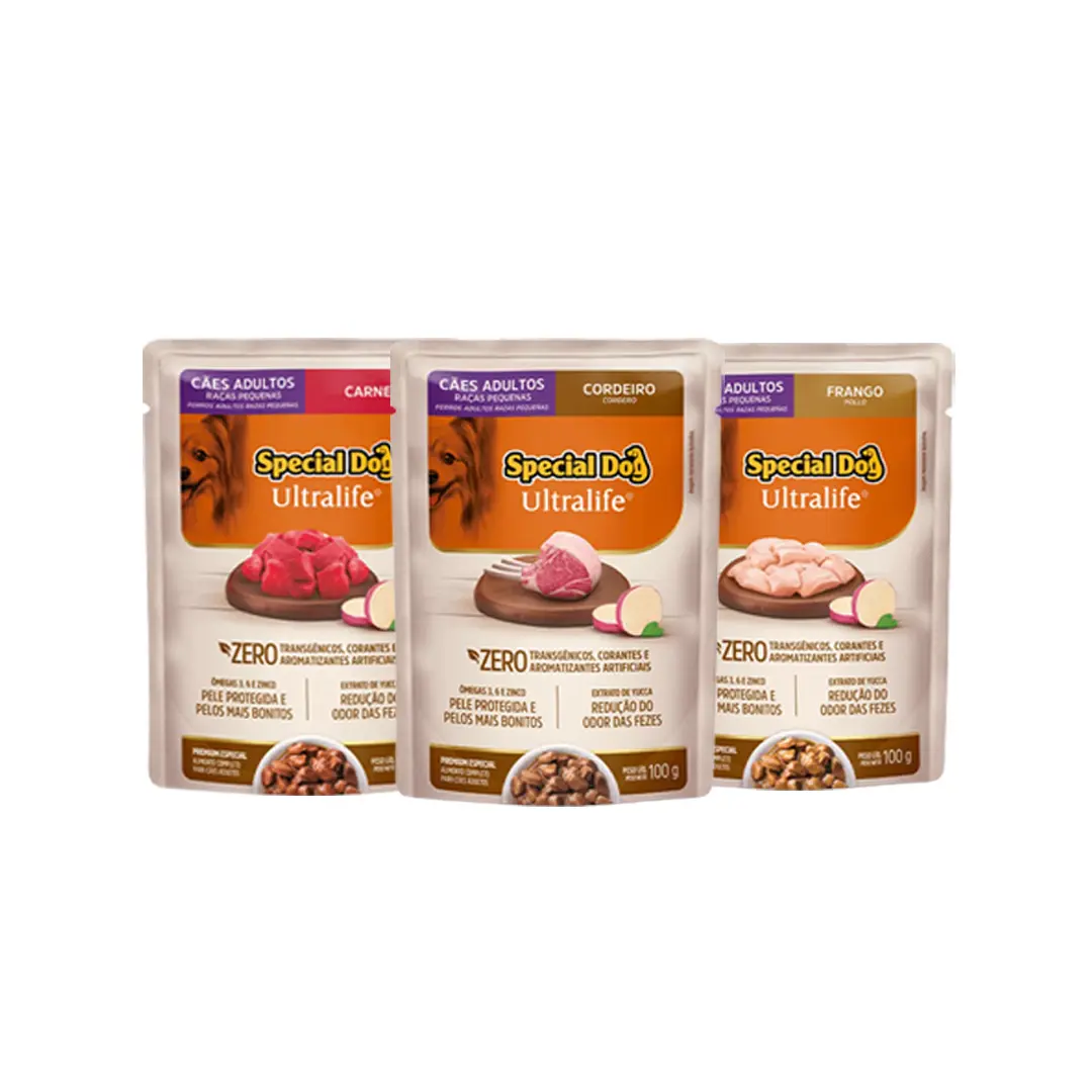 Kit Ração Special Dog Ultralife para Cães Adultos Raças Pequenas Sabor Cordeiro 10,1Kg+3 Sachês Grátis