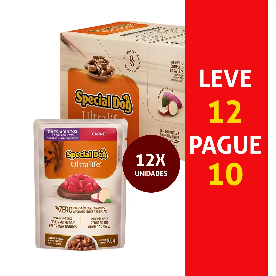 Pack Sachê Special Dog Ultra Life para Cães Adultos de Raças Pequenas Leve 12 e Pague 10 Sabor Carne 100g
