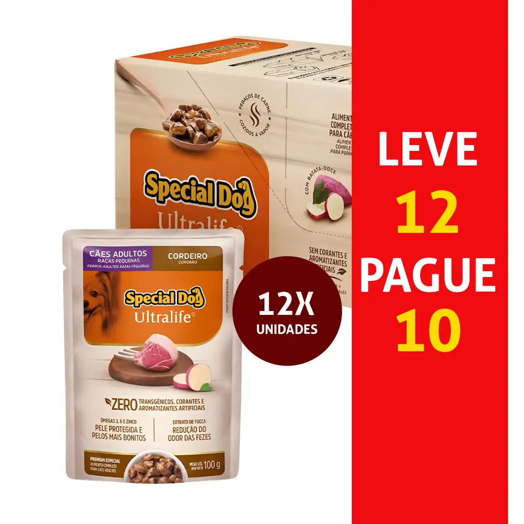 Pack Sachê Special Dog Ultra Life para Cães Adultos de Raças Pequenas Leve 12 e Pague 10 Sabor Cordeiro 100g