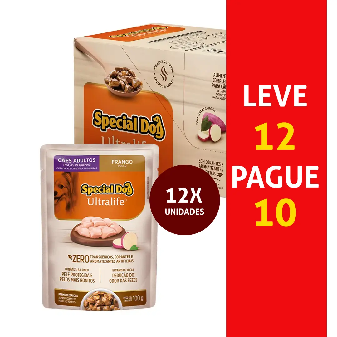 Pack Sachê Special Dog Ultra Life para Cães Adultos de Raças Pequenas Leve 12 e Pague 10 Sabor Frango 100g