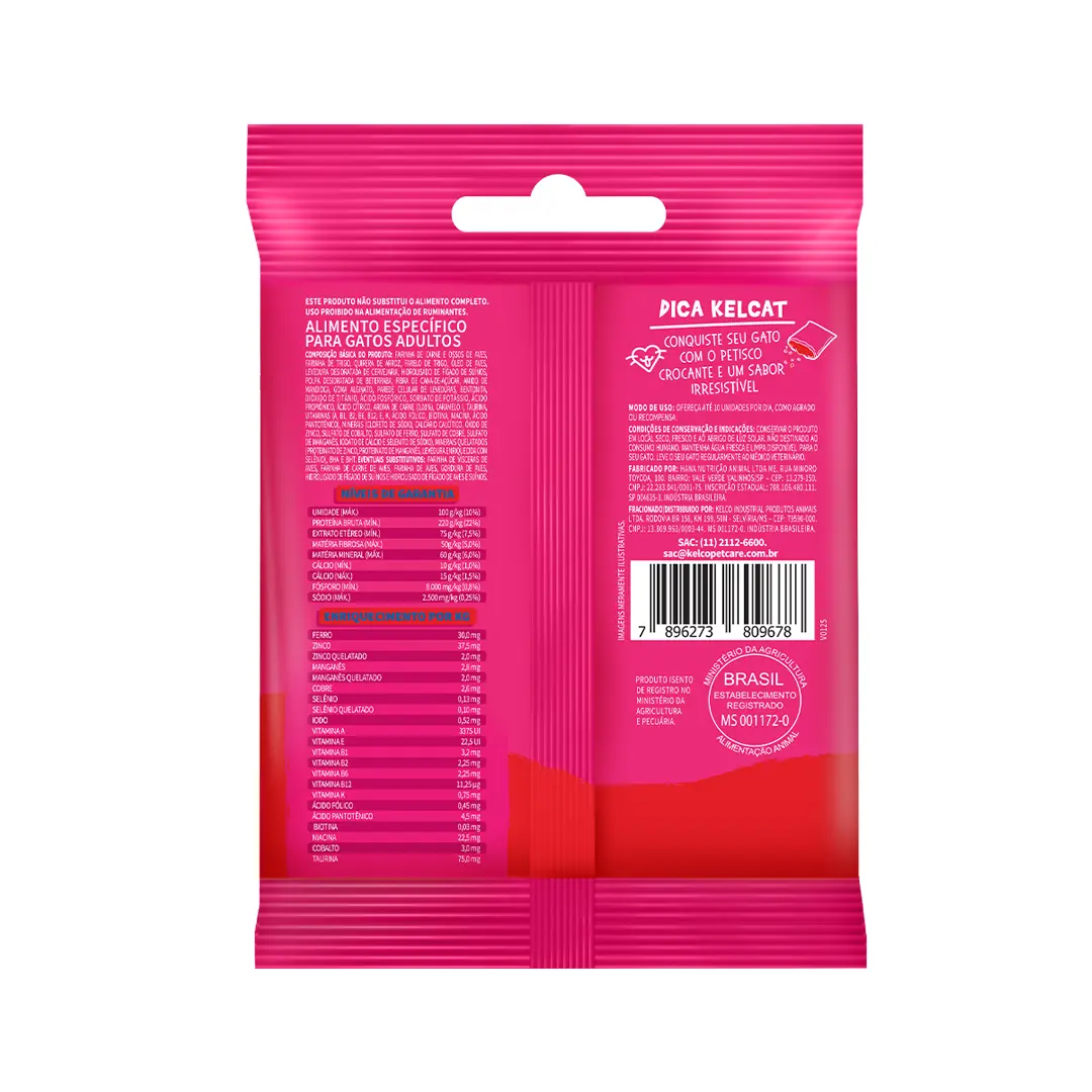 Petisco Kelcat Snack para Gatos Adultos Sabor Carne 40g