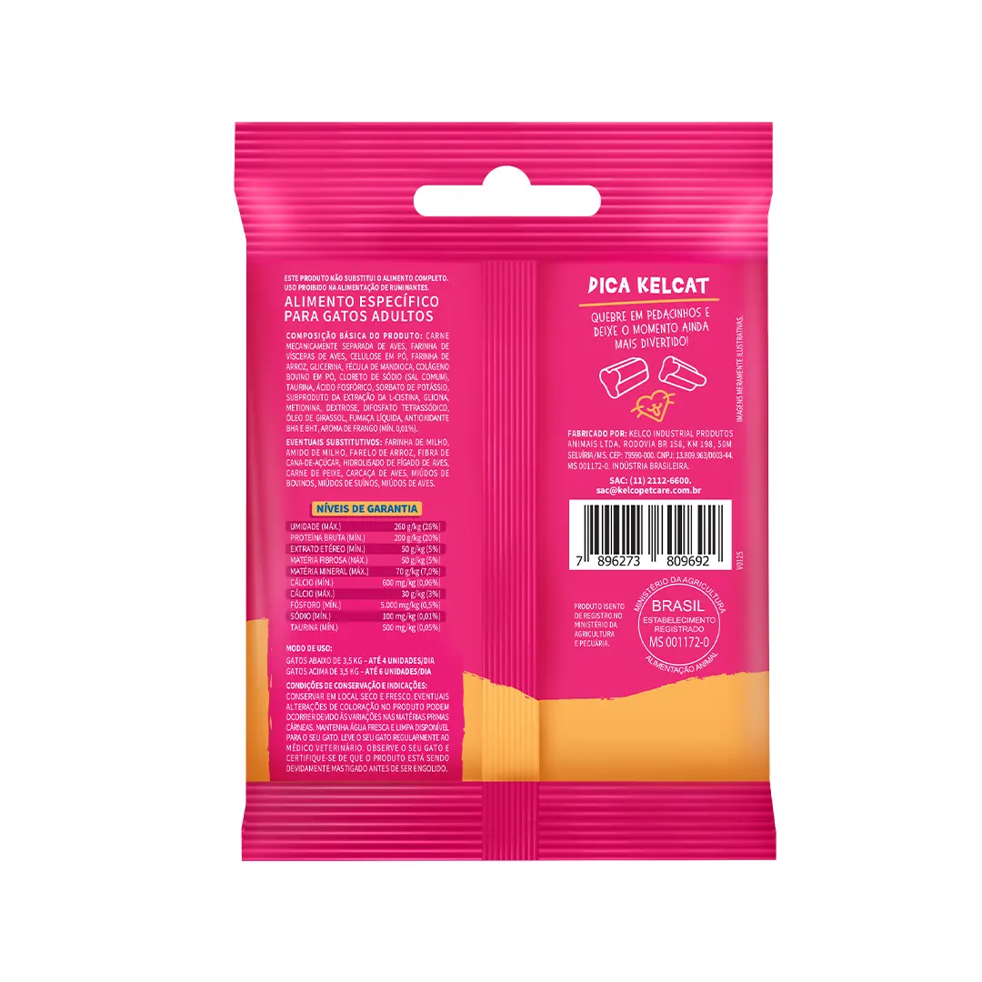Petisco Kelcat Stick Protein para Gatos Sabor Frango 30g