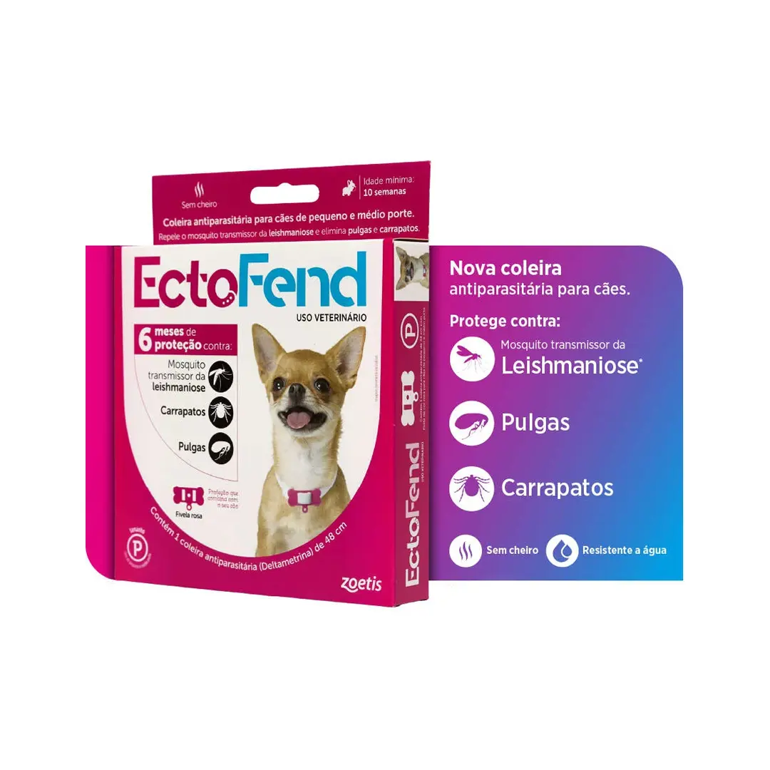 Coleira Antiparasitária Ectofend Zoetis 48cm Rosa para Cães