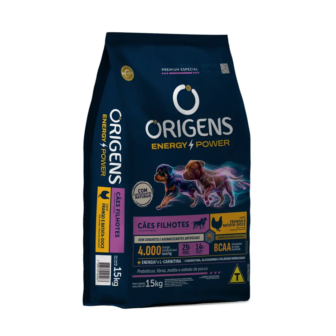 Ração Origens Energy Power para Cães Filhotes Sabor Frango e Batata-Doce 15Kg