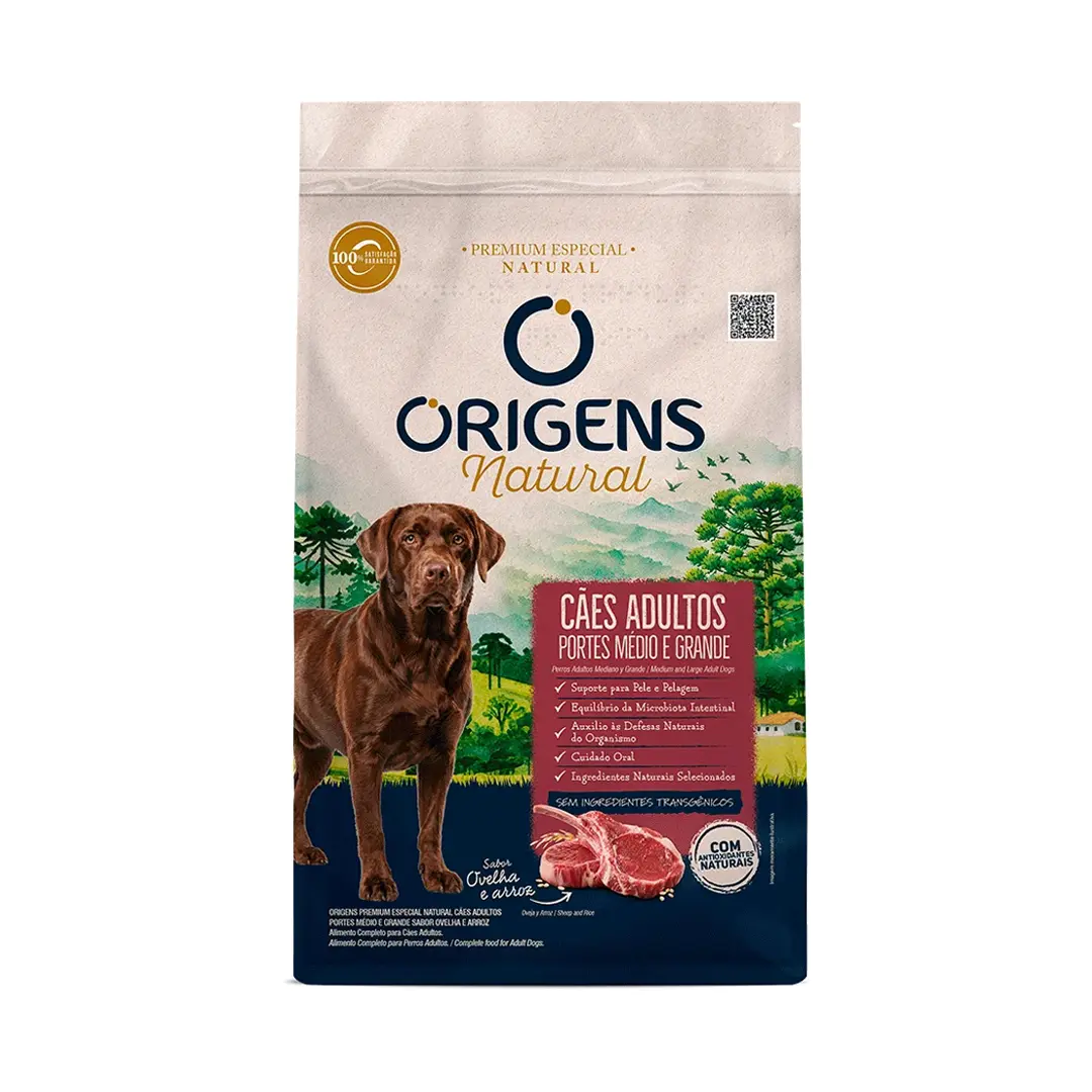 Ração Origens Natural Cães Adultos Raças Médias e Grandes Ovelha e Arroz 3Kg