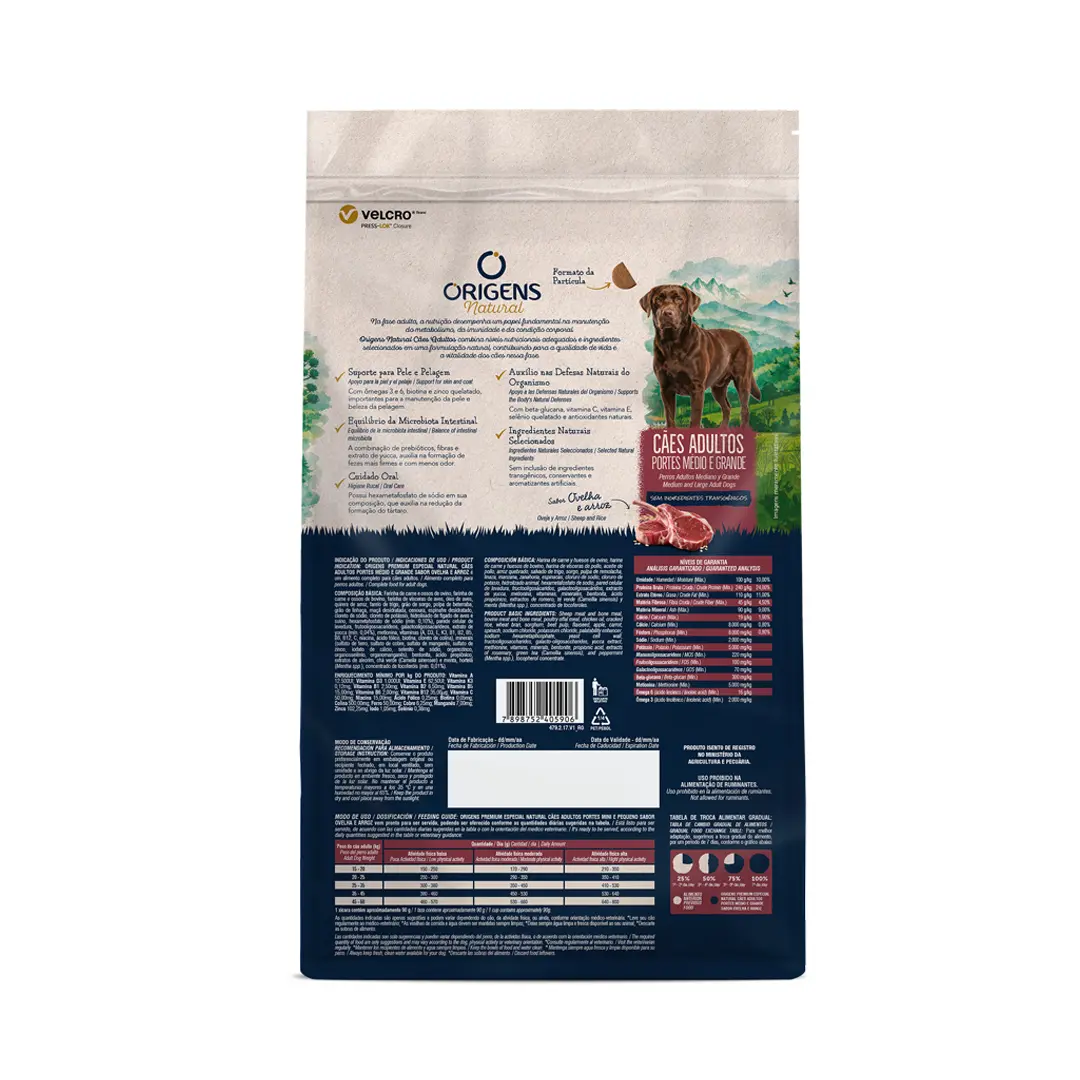 Ração Origens Natural Cães Adultos Raças Médias e Grandes Ovelha e Arroz 3Kg