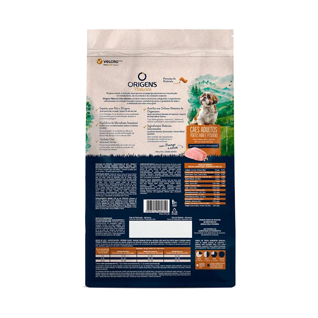 Ração Origens Natural Cães Adultos Raças Mini e Pequena Frango e Arroz 1kg