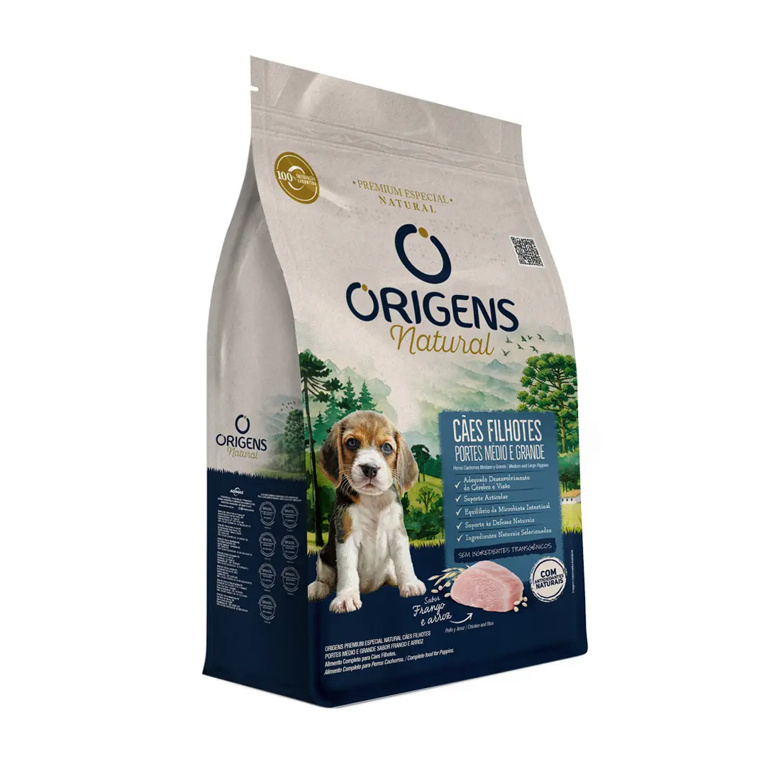 Ração Origens Natural Cães Filhotes Raças Médias e Grandes Frango e Arroz 3Kg