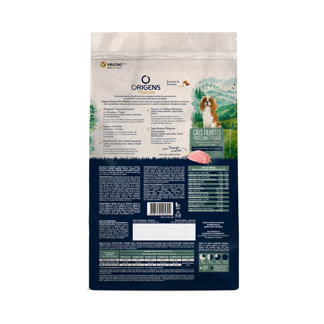 Ração Origens Natural Cães Filhotes Raças Mini e Pequenas Frango e Arroz 10,1Kg