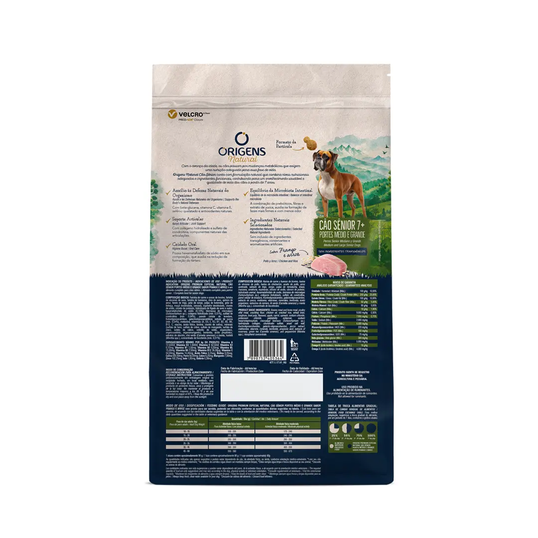 Ração Origens Natural Cães Sênior Raças Médias e Grandes Frango e Arroz 12Kg