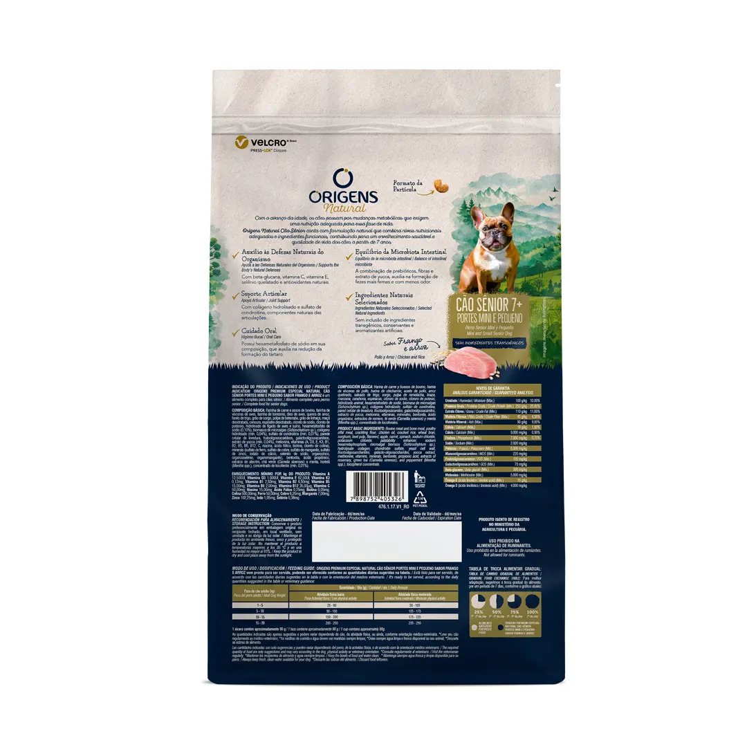 Ração Origens Natural Cães Sênior Raças Mini e Pequenas Frango e Arroz 10,1Kg